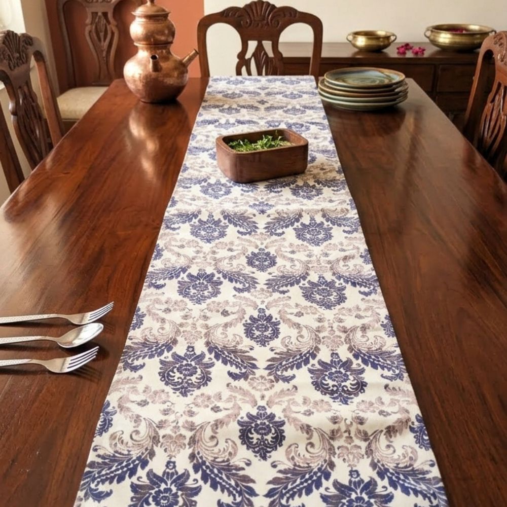 Beige Blue Grey Design Table Runner