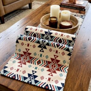 Stylish Beige Ikat Print Table Runner