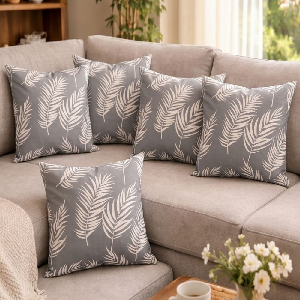 Wildly Chic Grey and White Leaf Cushion Cover