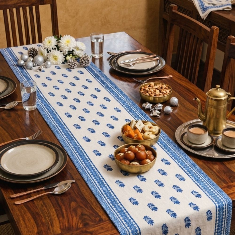 Blue Floral Indian Table Runner