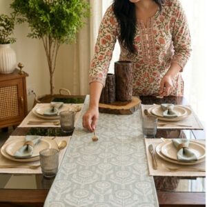 Sage Green Floral Dining Table Runner | 12x72 Inches