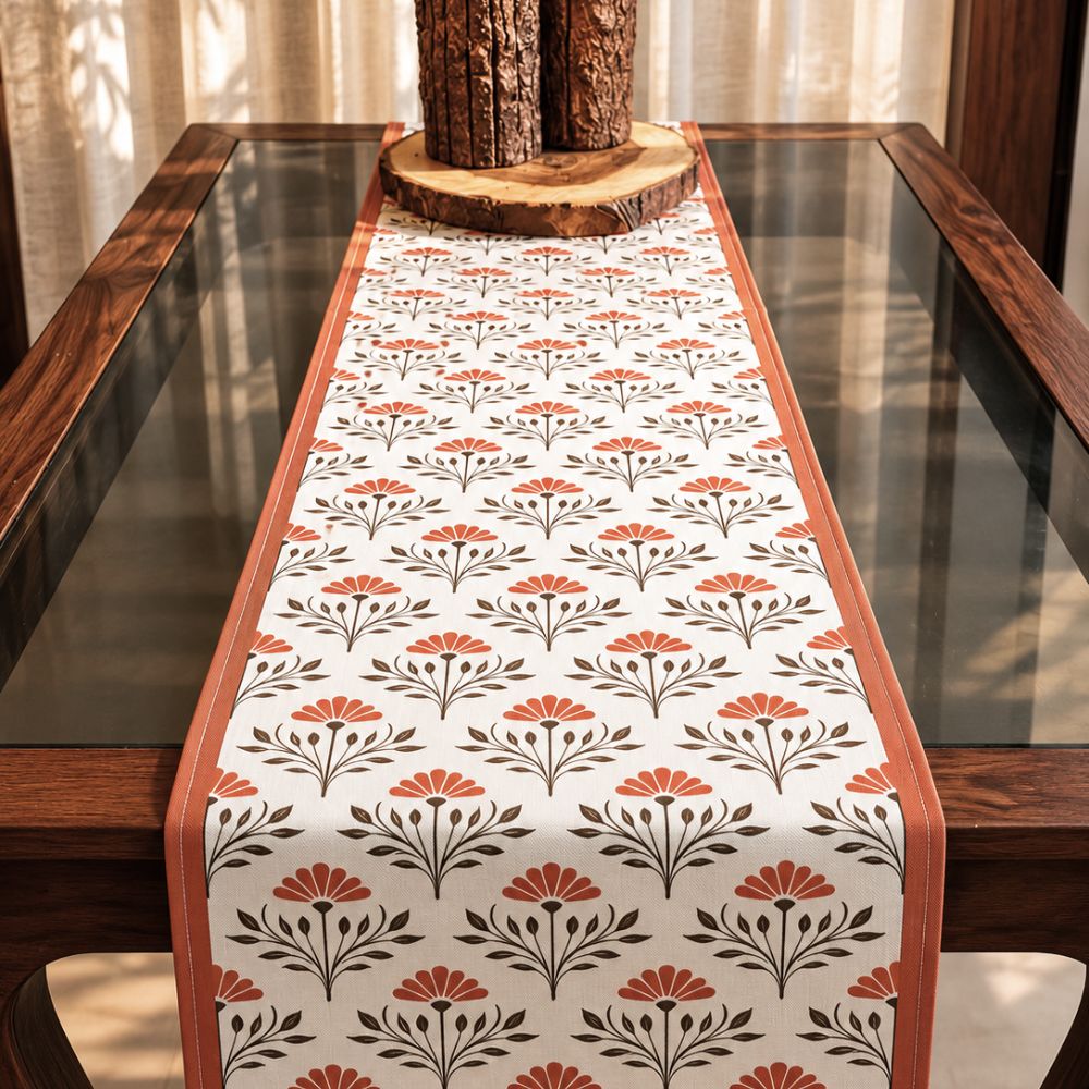 Terracotta Floral Dining Table Runner | 12x72 Inches