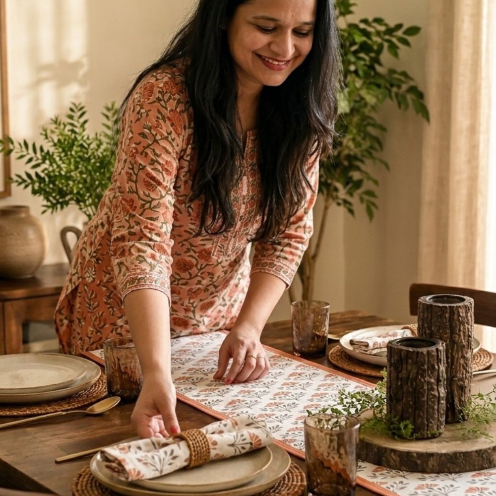 Terracotta Floral Dining Table Runner | 12x72 Inches