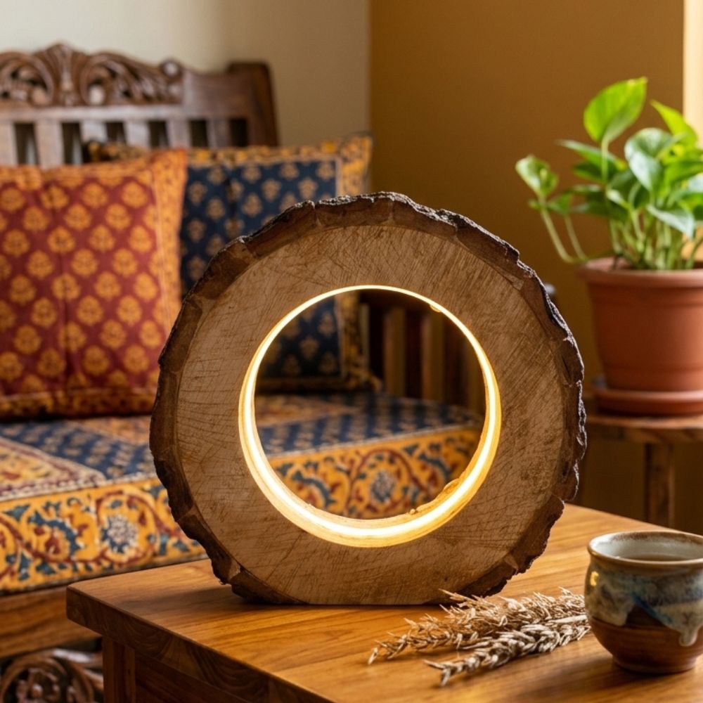 Mango Wood Bark LED Lamp