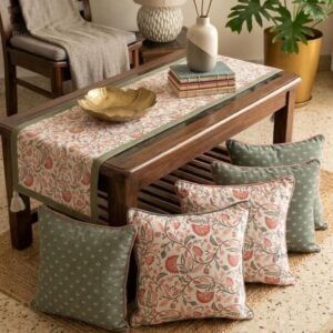 Floral cushion cover set with table runner