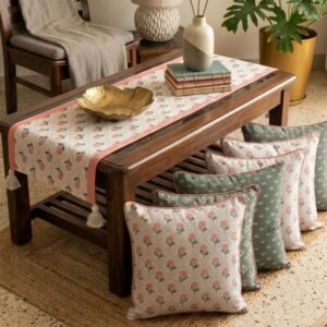 Subtle floral cushion cover set with table runner