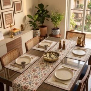 Gulmohar floral table mat set with runner